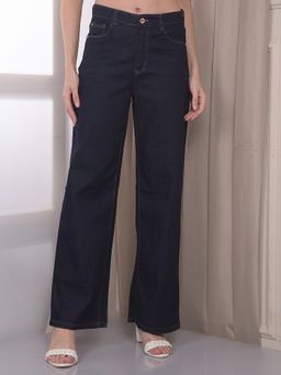 CRIMSOUNE CLUB - Women's Navy Blue Wide Leg Jeans
