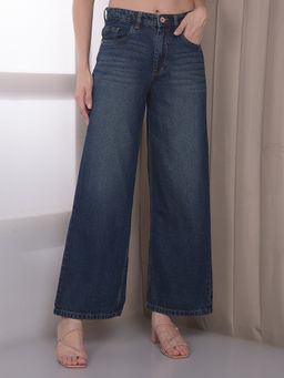 CRIMSOUNE CLUB - Women's Blue Wide Leg Cotton Jeans