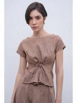 Jaey - Brown Check And Cinch Top