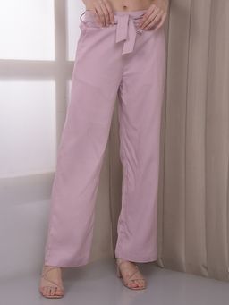 CRIMSOUNE CLUB - Women's Pink Wide Leg Casual Trousers With Belt
