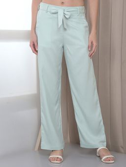CRIMSOUNE CLUB - Women's Green Wide Leg Casual Trousers With Belt