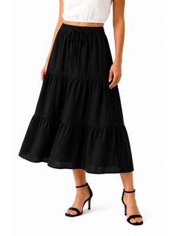 Moomaya - Black Women's Linen Blend Tiered Maxi Skirt