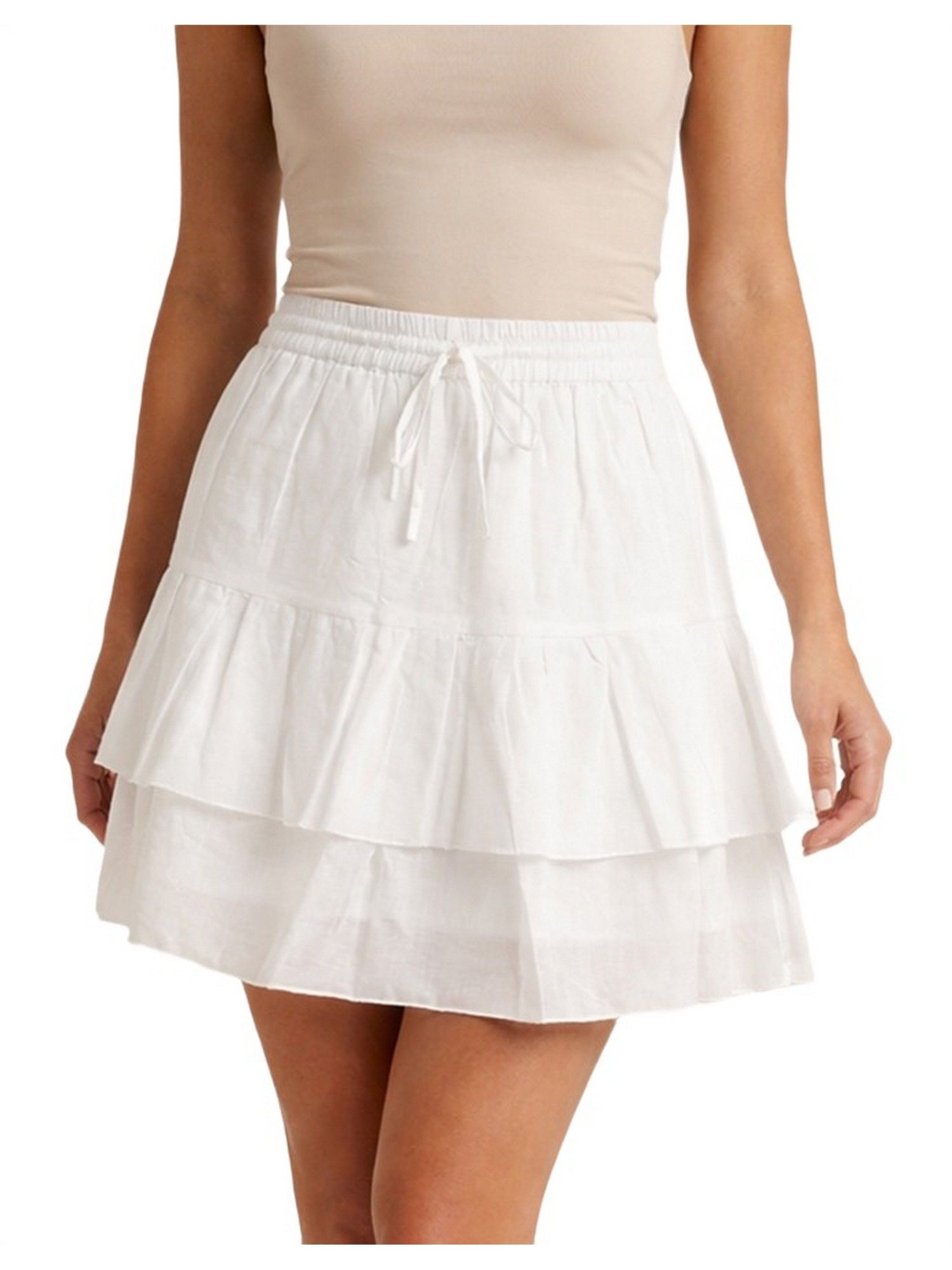 moomaya White Women's Cotton Tiered Mini Skirt-picture-25