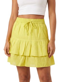 Moomaya - Yellow Women's Cotton Tiered Mini Skirt