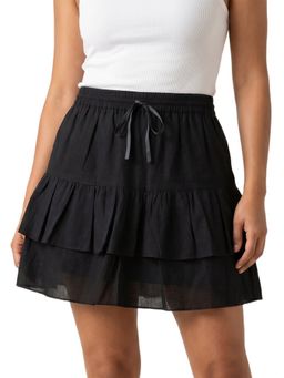 Moomaya - Black Women's Cotton Tiered Mini Skirt
