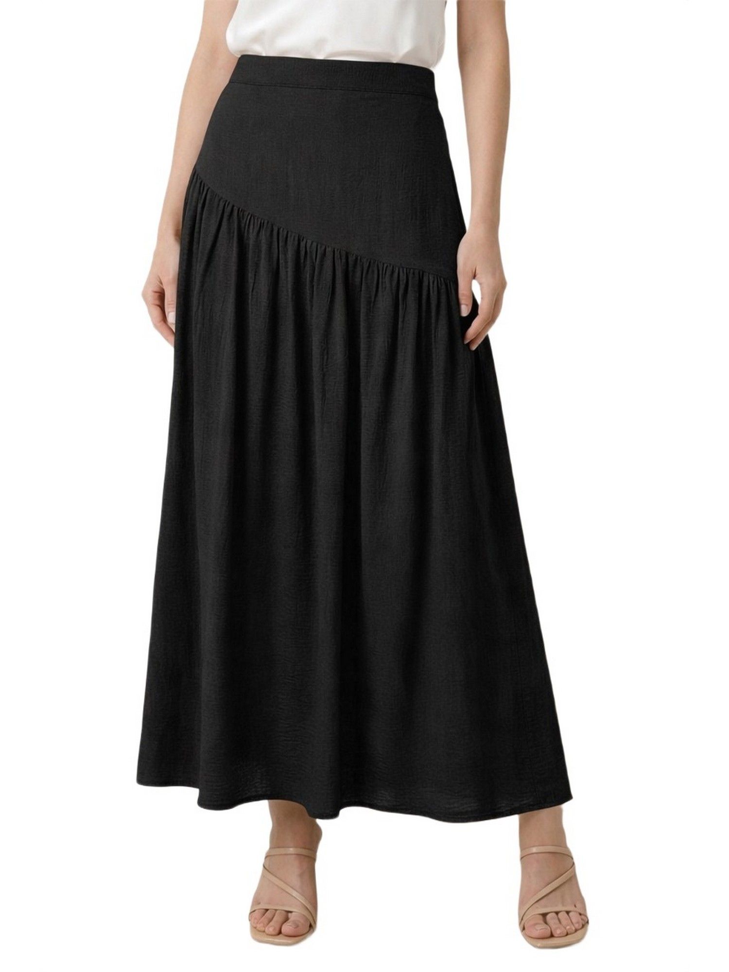 moomaya Black Women's Linen Blend Maxi Skirt-picture-21