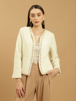 Beatnik - White Front Open Blazer Full Sleeve Blazer