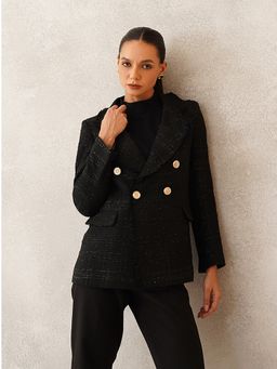 Beatnik - Black Two Button Blazer Notched Lapel Full Sleeve Blazer