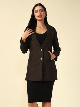 Beatnik - Brown Single Breasted Blazer Notched Lapel Full Sleeve Blazer