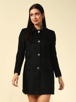 Beatnik - Black Front Open Blazer Notched Lapel Full Sleeve Blazer