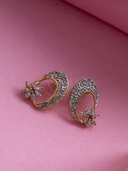 Estele - Gold Plated CZ Star and Moon Designer Earrings for Women