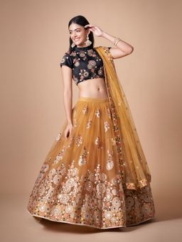 Odette - Elegant Yellow Semi Stitched Lehenga With Unstitched Blouse (Set of 3)