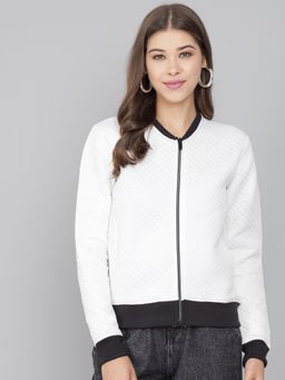 KOTTY - Women White Polyester Full Sleeve Solid Bubble Jacket
