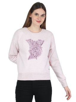 Monte Carlo - Women Cotton Blend Lavender Printed Round Neck Sweatshirt