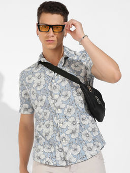 Campus Sutra - Mens Botanical Print Button Up Shirt