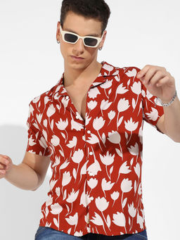 Campus Sutra - Mens Brown Botanical Block Shirt