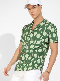 Campus Sutra - Mens Green Botanical Block Shirt