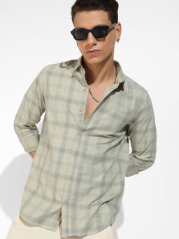 Campus Sutra - Mens Grey Tartan Plaid Shirt