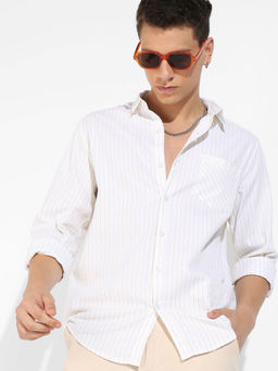 Campus Sutra - Mens White Chalk Striped Shirt