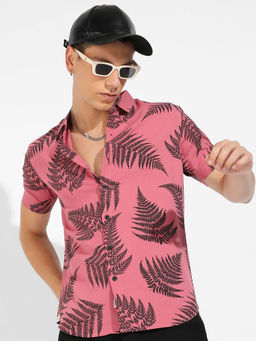 Campus Sutra - Mens Pink Contrast Fern Shirt
