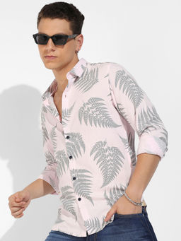 Campus Sutra - Mens Light Pink and Dark Grey Contrast Fern Shirt