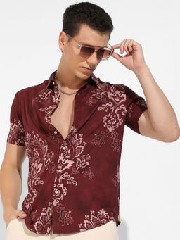 Campus Sutra - Mens Brown Ethnic Motif Shirt