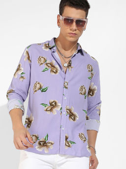 Campus Sutra - Mens Lavender Floral Print Shirt