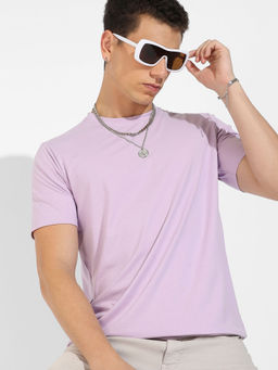 Campus Sutra - Mens Lilac Basic Regular Fit T-Shirt