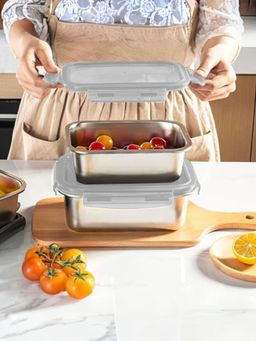 The Better Home - Steel Lunch Box With Pp Lid Snap Rectangle (Pack of 2)