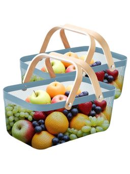 The Better Home - Rectangular Metal Wire Basket Blue Pack of 2