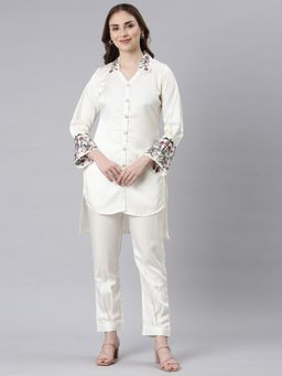NEERU'S - Cream Casual Embroidered Co-Ord (Set of 2)
