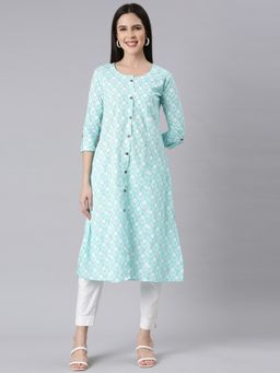 NEERU'S - Sea Green Panelled Straight Floral Kurta
