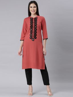 NEERU'S - Rust Panelled Straight Embroidered Kurta