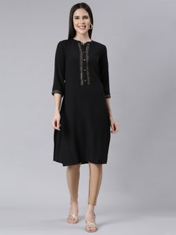 NEERU'S - Black Panelled Straight Mirror Work Kurta