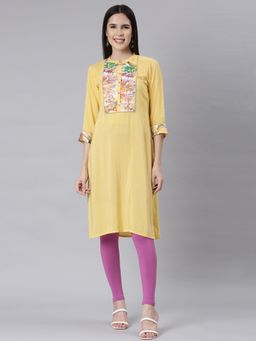 NEERU'S - Yellow Panelled Straight Embellished Kurta