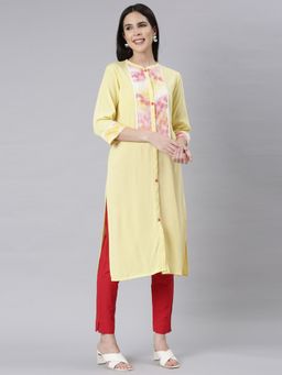 NEERU'S - Yellow Panelled Straight Floral Kurta