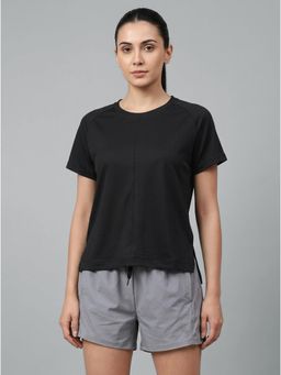 Fitkin - Women’S Black Gym Active T-Shirt with Side Slit