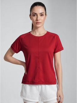 Fitkin - Women’S Red Gym Active T-Shirt with Side Slit