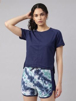 Fitkin - Women’S Navy Blue Gym Active T-Shirt with Side Slit