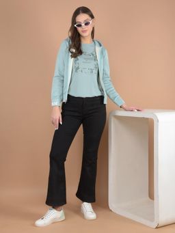 CRIMSOUNE CLUB - Women Green Graphic Print Hooded Neck Sweatshirt