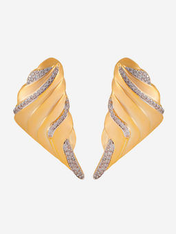 Shaze - Gold Rhodium-Plated American Diamond Conch Stud Earrings For Women