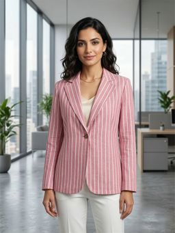 Qurvii - Pink Stripe Linen Blazer