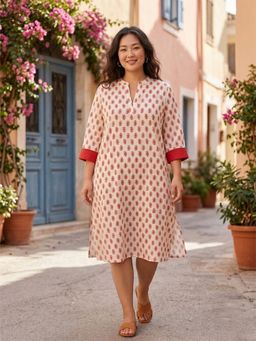 Qurvii - Paisley White Print Cotton Dress