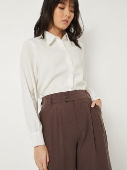 max - Women Solid Regular Fit Semi Formal Cream Shirt