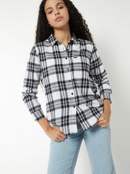 max - Women Checked Oversized Black Shirt