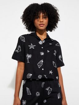 max - Women Embroidered Black Shirt