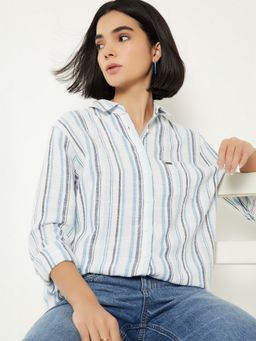 max - Women Striped Blue Shirt