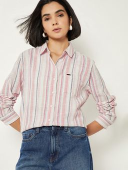 max - Women Striped Pink Shirt