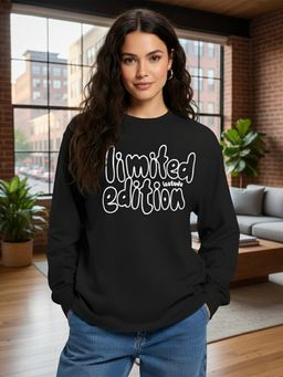 LEOTUDE - Women Boyfriend Fit Black Full Sleeve Round Neck T-Shirt