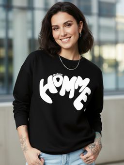 LEOTUDE - Women Boyfriend Fit Black Full Sleeve Round Neck T-Shirt
